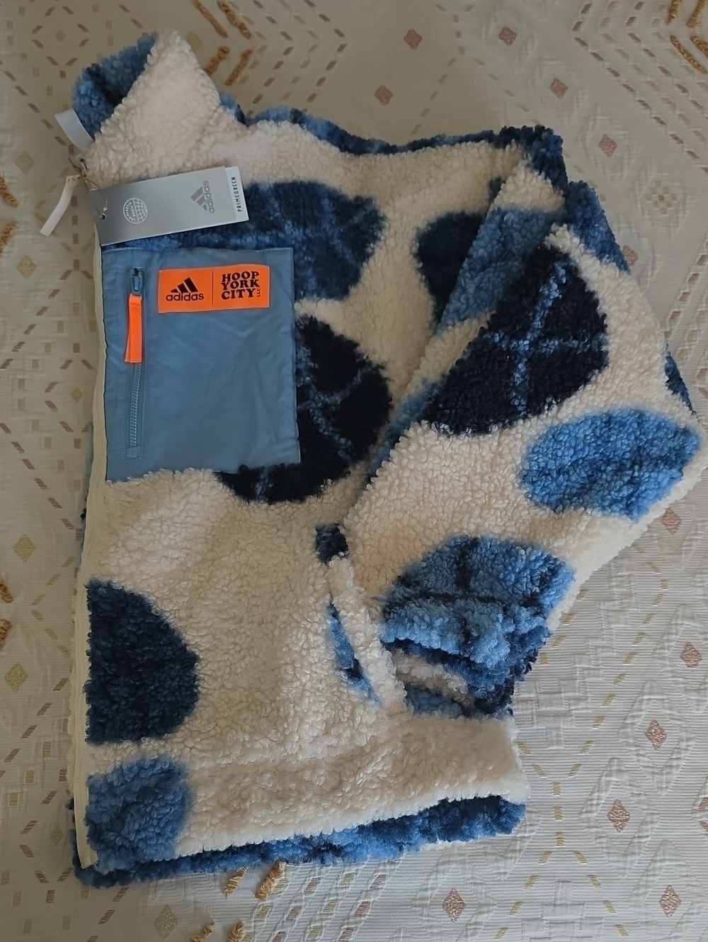 NWT Adidas Cream & Blue Sherpa Puffer Jacket